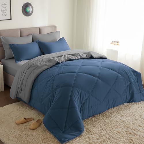 Joiedomi King Size Comforter Set 7 Pieces Navy Blue