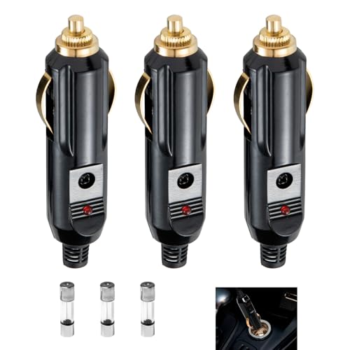 3 Pezzi Prese Maschio per Accendisigari Auto 12V 24V, Presa Accendisigari Alta Potenza con LED Rosso e Fusibile 20A, Connettore Universale Aux per Pompe Aspirapolvere Frigoriferi Inverter