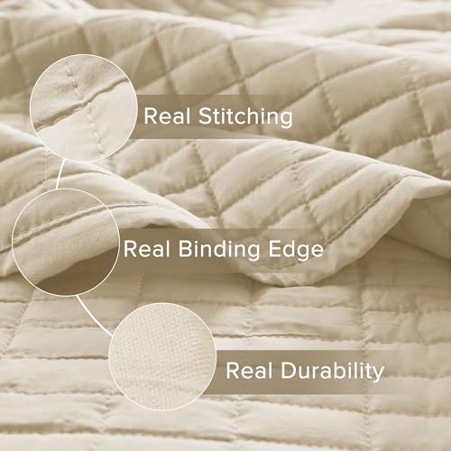 Comfort Spaces Kienna Quilt Set- Double Sided Stitching Design Summer Blanket, Lightweight, Soft, All Season Bedding Layer, Matching Sham, Ivory, Coverlet Twin/Twin XL(66"x90") 2 Piece