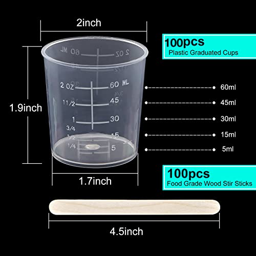 100 vasos medidores plásticos transparentes 60 ml miniatura 2