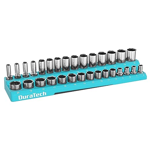 DURATECH Magnetic Socket Organizer, 3/8" Metric Socket Tray Holds 30 Standard & Deep Sockets, Magnetic Sockets Holder