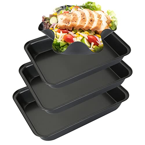 GOYADA 3 Stück Auflaufform Antihaft, Rechteckige Backblechen aus Karbonstahl, Backbleche Extra Hohem Rand, mit 1 Tortilla-Formen – Größen für groß, mittel, klein