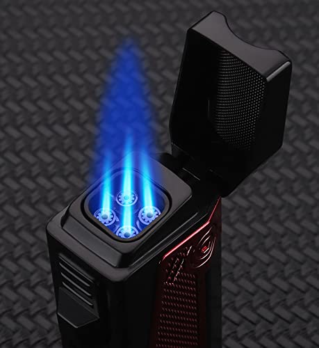 Briquet tempête 4 jets butane avec coupe-cigare intégré pour homme