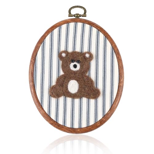 Chunful Felted Blue Striped Bear Nursery Wall Decor Cute Wall Art Decorative Artwork for Nursery Themes Bathroom Living Room Classroom Home Decoration