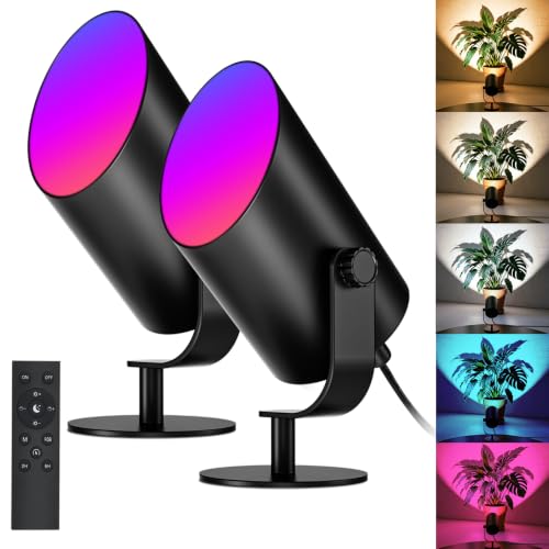 VOLISUN Uplights Indoor 2 Pack, Floor Can Light with 12 RGB Colors and 5 Color Temperatures, Adjustable Angle, Indoor Uplighting with Remote and Timer, Accent Spotlights for Bedroom Plants Art, Black