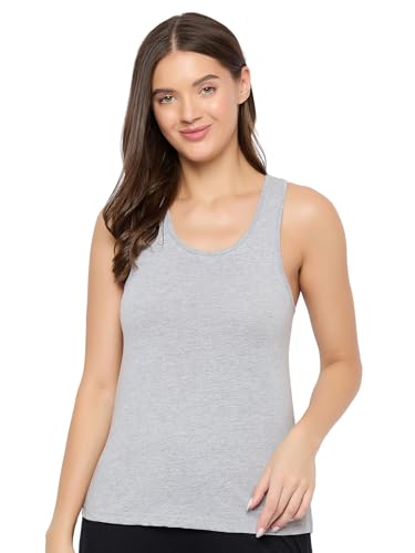Clovia Women’s Stretchable Cotton Tank Top with Racerback (CM0008P01_Grey_Large)