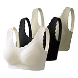3PC Jelly Bras for Women Wireless No Underwire Push Up Supportive Seamless Cozy Full Coverage Everyday Sleeping 2026 Travel Ladies Seniors Teen Girls Dressy Sports Minimizer Cute Beige L