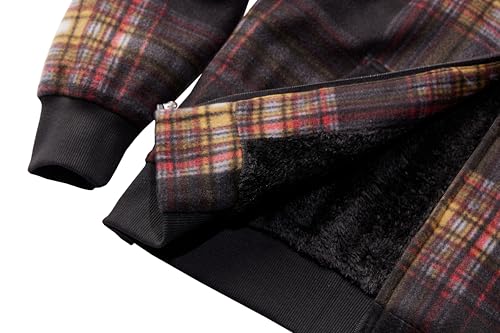 Image of TanBridge Plaid Flannel Hoodie Sherpa Fleece Lined Shirt Jacket Cotton Hoodies Zip Up Winter Warm Coat