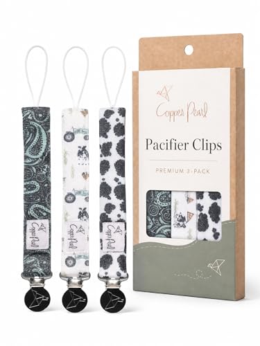 Image of Copper Pearl 3-Pack Pacifier Holders: Premium Knit Binky Clips for Baby Girls and Boys - Stylish Stainless Steel Design for Secure No-Drop Attachment - Jo
