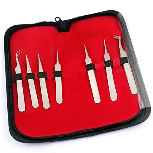AA PRO Set of 7PC Precision Stainless Steel Tweezers Forceps - Electronics, Beading, Hobby A+ Quality