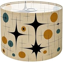 Drum Lamp Shades Mid Century Vintage 1950s Modern Retro Atomic Circular Motifs Lamp Shade for Floor Lamps Table Lamps Pendant Light 11"x8.9" Linen Replacement Large Lampshades
