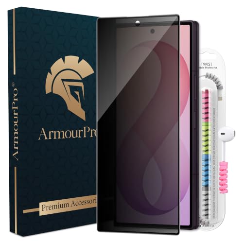 Image of ArmourPro Privacy Tempered Glass for Samsung Galaxy Z Fold 8 Ultra - Anti Spy Anti Peeping Screen Protector, Edge-to-Edge Full Coverage, 9H Hardness with Cable Protector | Black