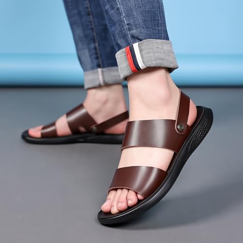 Men's Leather Fashion Sandals Open Toe Slingback Adjustable Ankle Straps Slip-On Beach Sandals Non-Slip Soft Comfortable Slide Sandals2