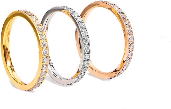 Full Eternity CZ Ring for Women, Titanium Steel Pavé Band, CNC Micro-Set Cubic Zirconia, Stackable Minimalist Wedding Promise Ring