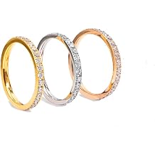 Full Eternity CZ Ring for Women, Titanium Steel Pave Band, CNC Micro-Set Cubic Zirconia, Stackable Minimalist Wedding Promise Ring