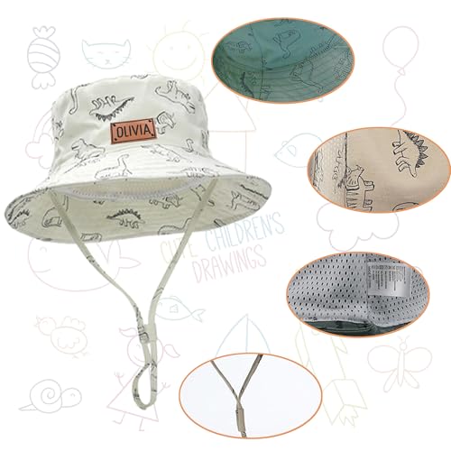 TOOTANN Custom Baby Bucket Hat, Personalized Leather Label Baby Fisherman Hat with Name, Wide Brim Beach Hat for Toddler2