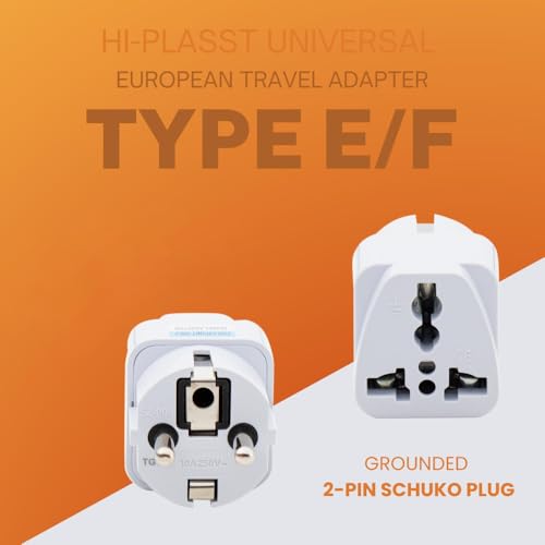 Image of Hi-Plasst Europe Travel Adapter - Type E /F Schuko Plug for Germany, France, Russia, Spain, Italy - Universal EU Adapter for India to Europe (Pack of 2)