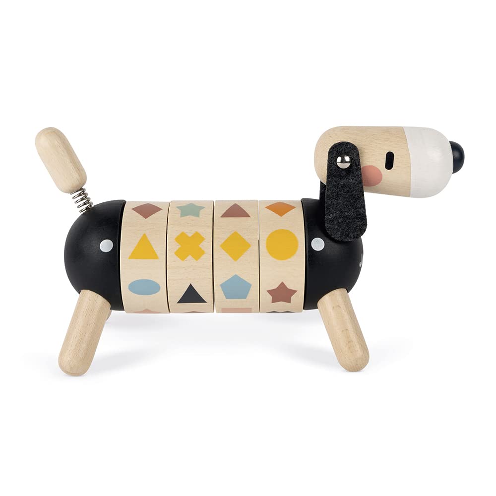 Janod - Chien des Formes et Couleurs en Bois - Collection Sweet Cocoon - Jouet d'Eveil et Premier Age Peint à l'eau - Apprentissage des Formes et Couleurs - Dès 2 Ans, J04421