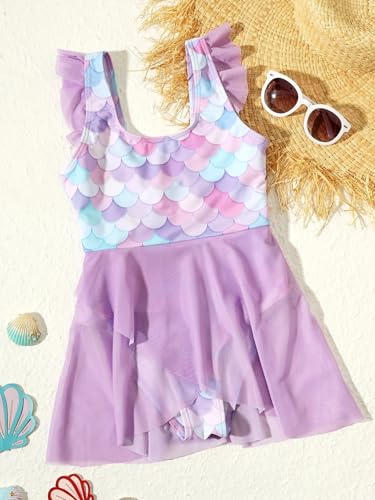 Kid Toddler Girls Swimsuit Quick Dry One Piece Contrast Mesh Hem Swimsuit Bathing Suit Cute Swimwear 4-8Y4