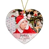 Adorno de corazón de cerámica para la primera Navidad del bebé, foto de árbol