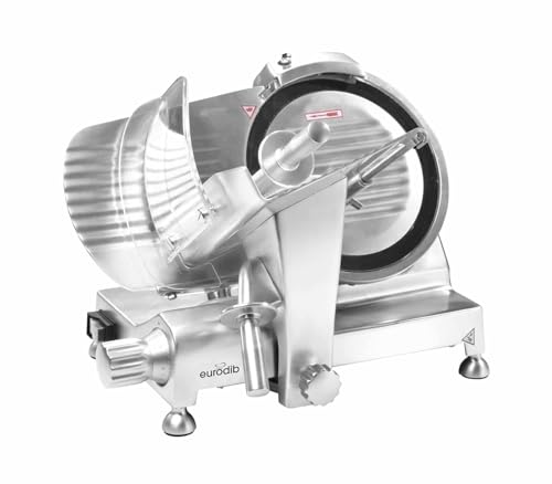 eurodib Commercial Meat Slicer, 10-Inch Stainless Steel Blade, Belt-Driven Deli & Cheese Slicer with Built-In Sharpener, Adjustable Thickness, 120V HBS-250L