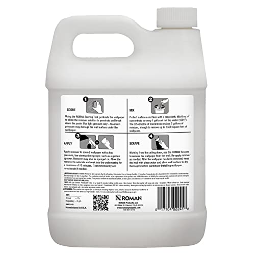 ROMAN Wallpaper Removal Kit - Concentrate (32 oz), Perforating Scoring Tool, and Angled Scraper for Home Improvement - Yields 5 Gallons of Remover (1500 sq. ft Coverage) by Roman - Image 3