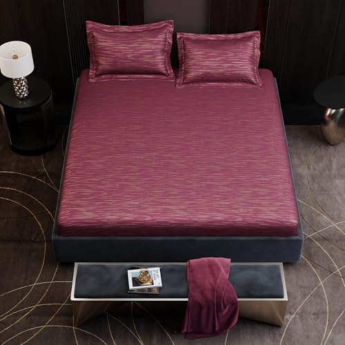 Image of Stoa Paris 350TC Luxture Cotton King Fitted Bedding Set with 2 Pillow Covers, All-Around Elastic Fitted Bedsheet 183cm x 198cm + 30cm Drop, All Season Comfort, Breathable, Panache 2.0 - Ruby