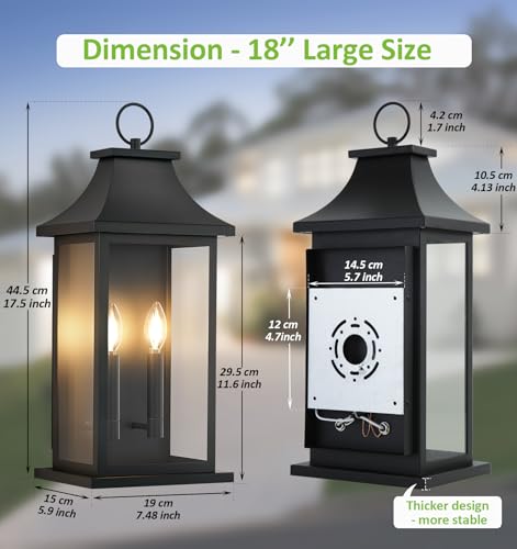 Image of 1-Pack 18'' Large Outdoor Lantern Black Porch Light Fixtures Outdoor Sconce
