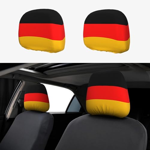 WHJWXC Hochwertige Auto-Kopfstützenbezüge, Motiv: Deutschland-Flagge, 2-teiliges Set, Innenzubehör, Dekoration, passend für Autos, Lieferwagen, LKWs