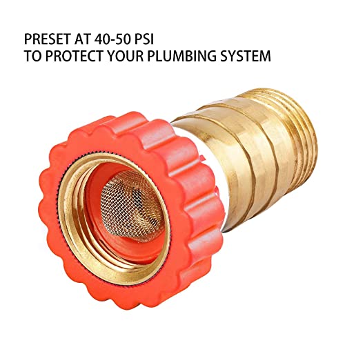 Roastove Lead-Free Brass, Water Pressure Regulator, Garden Hose Pressure Regulator, Pressure Reducer For Camper, Trailer, RV, Garden, Plumbing System, 40-50 psi, 3/4\"Hose - Thumbnail 2