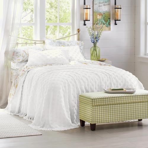 Montgomery Ward Luxurious Chenille Dot Bedspread, Twin Size, Soft Cotton Comforter