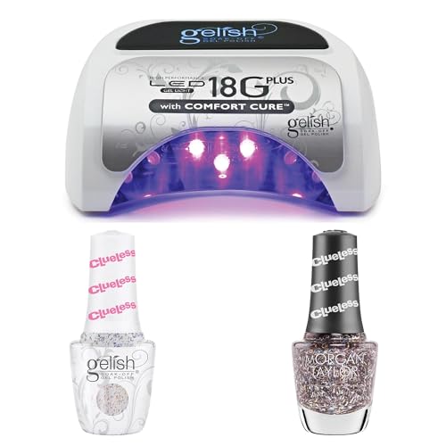 Gelish 18G Plus LED Light Bundle, Includes Glitter Overlay Gel Polish and Lacquer Duo