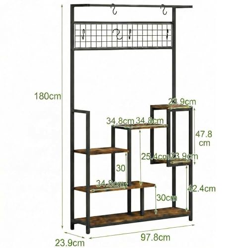 GarveeTech 7-stufiges hohes Metall-Pflanzenregal mit integrierter Pflanzenlampe – robustes Blumen- und Bonsai-Podest mit Haken für Innenbereich, Balkon oder Wohnzimmer – multifunktionales Display-Rack
