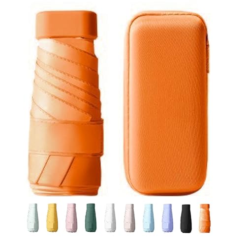 Yanrunce Mini-Regenschirm, Mit Aufbewahrungsbo UV-Schutz Sonnenschirm Mini 6 Knochenschirm, Regenschirm Sturmfest für Erwachsene Kinder, Ultra-Portable Design for On-the-Go (orange)