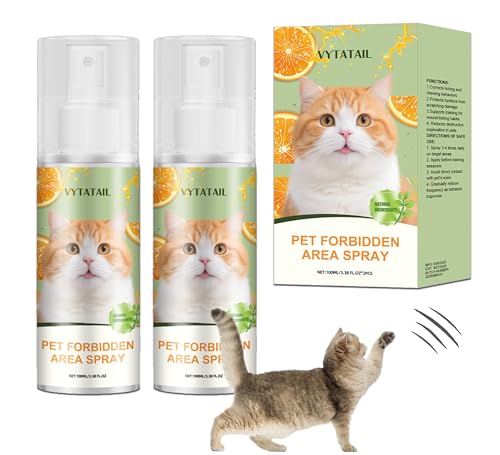 Cat Deterrent Spray 2 Pack- Natural Cat Spray Deterrent for Urine Marking & Scratching - Eco Friendly, Safe to Use Around Children, Pets, Furniture and Fabric, Works Indoor & Outdoor（2X100ml)2