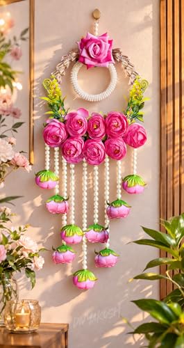 Image of Divyakosh Fabric Wall Hanging for Home Decoration Set of 2, Multicolor Flower Diwali Latkan, Diwali Decoration, Wall Hangings, Door Valance for Wedding, 22 Inch