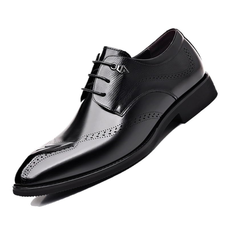 YZABEL Men's Stylish Patent Leather Business Casual Shoes, Pointed Toe Low Top Lace-Up Oxfords Shoes, Soft-Soled Non-Slip for Formal Business Wedding
