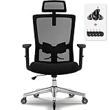 Airchros Bürostuhl Ergonomisch, Ergonomischer Bürostuhl mit Verstellbarer Lendenwirbelstütze, Armlehnen und Kopfstütze, Drehstuhl Bürostuhl 150 kg, Schreibtischstuhl Chefsessel Wippfunktion bis 135°