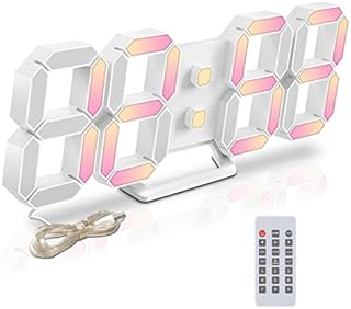 Deeyaple Led Digital Alarm Clock 3D Small Wall Clock No Noise Snooze Dimmable Time Memory 12/24 Date Temperature Remote Control Night Light Office Kitchen living Room Bedroom 25.2cm (Multi)