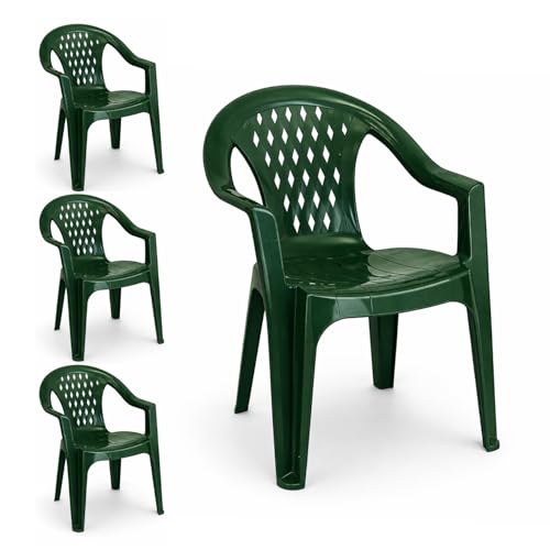 PALUPLUS Set 4 Sedie da Giardino in Polipropilene di colore VERDE, misura 57x61,5x79 cm, Sedia Impilabile, Schienale Basso con Rombi e Braccioli per Esterno ed Interno, Made in Italy -TRES102F -13
