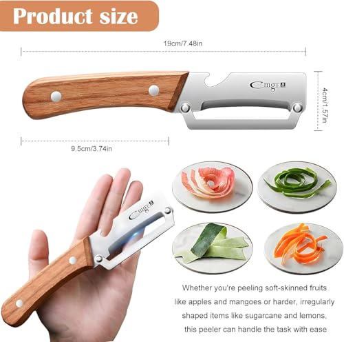 Vegetable Peeler and Bottle Opener, Heavy Duty Stainless Steel, Wooden Handle, for Pumpkin, Carrot and Potatoes (1) — view 6