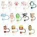 14Pcs Tumbler Straw Covers with Storage Case,10mm 0.4 in Cute Animals Reusable Straw Toppers for 30&40 oz Stanley Cup Accessories,Food Silicone Straws Cover(14 Pcs)
