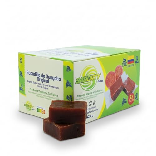 Saborty Bocadillo de Guayaba (Caja 32 uds, 928g) - Barrita Energética a Base de Fruta para Ciclismo y Running - Vegano y Sin Gluten (1 Caja 32 Unidades, Original)