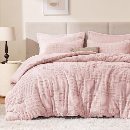 EXQ Home Waffle Fluffy Comforter Set Full Size - Dusty Pink