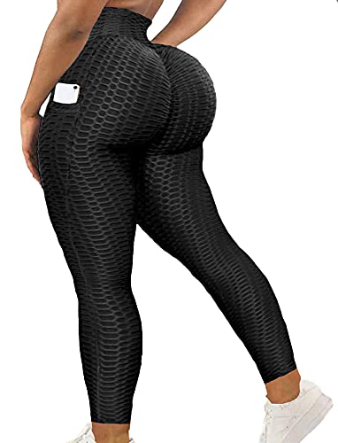 SEASUM Scrunch Booty Workout Leggings with Pockets Women’s Butt Lifting High Waisted Yoga Pants Textured Tummy Control Legging S