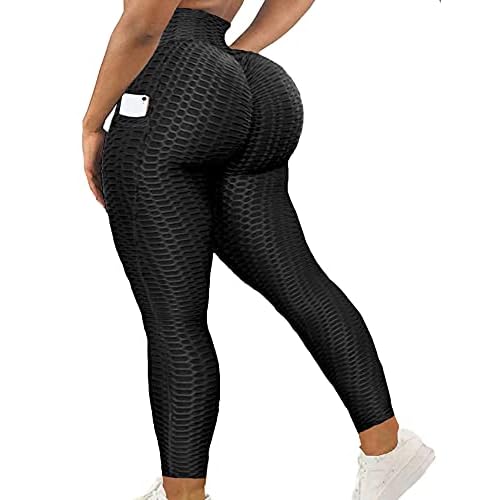 SEASUM Women High Waisted Workout Yoga Pants Butt Lifting Scrunch Booty Leggings Tummy Control Anti Cellulite Textured Tights