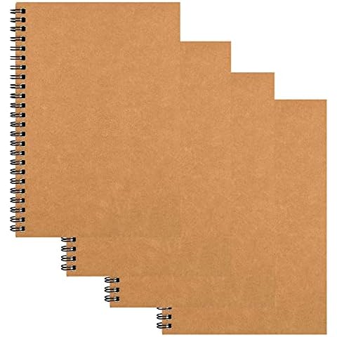 4 Pack Sketchbook A5, 120GSM/100 Pages Sketch Pad Notebook, Sprial Sketch Book Paper, Kraft Cover Blank Drawing Pad for Boys Girls Painting Watercolor,Journalr,Drawing Landscape Cover