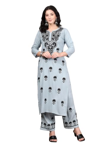 Image of Women Brown Ethnic Motifs Embroidered Lucknowi Chikankari Kurta & Palazzo Sets