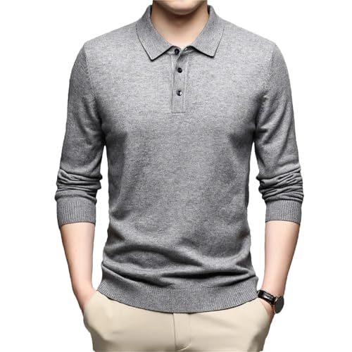 Dcvmvmn Men Winter Soft Knitwear Turn-Down Collar Pullover Sweater Casual Solid Jumper Gray