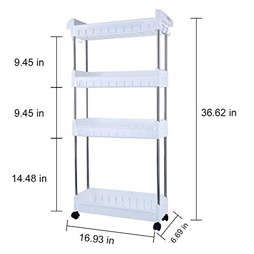 Aogist 4-Tier Slim Storage Cart Mobile Shelving Unit Slide Out Storage Tower for Kitchen Bathroom Laundry Room Narrow Places(White)